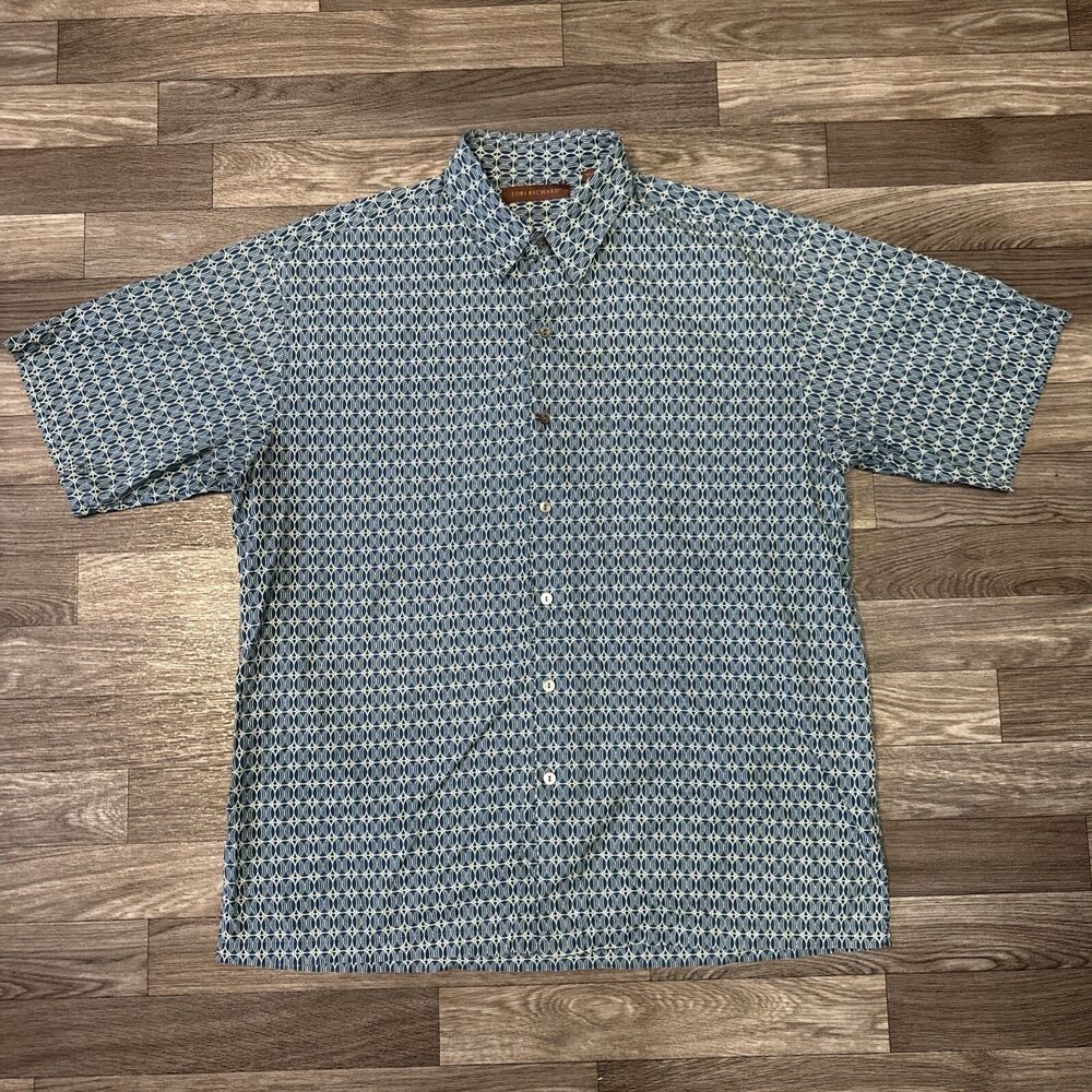 Tori Richard Cotton Lawn Hawaiian Shirt Men’s Large Men’s Large Blue Geometric